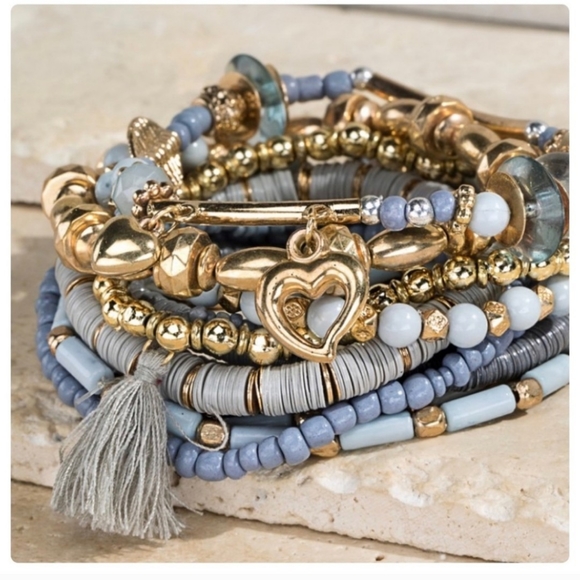 4- MULTI-LAYERED STRETCH BEADED BRACELETS-NEW-Set of 4. - Picture 4 of 7